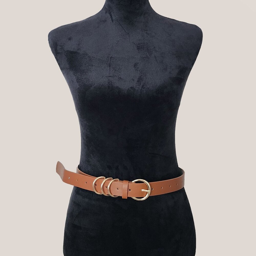 NEW Steve Madden Brown Faux Leather Belt with Gold Buckle | Sz Large